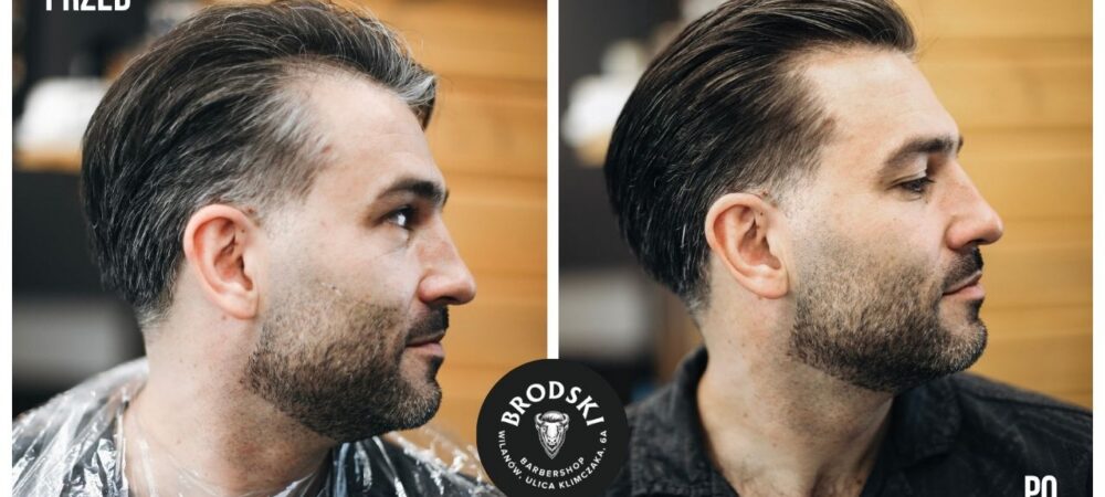 Odsiwianie brody i głowy przed i po — cover w BRODSKI Barbershop Wilanów