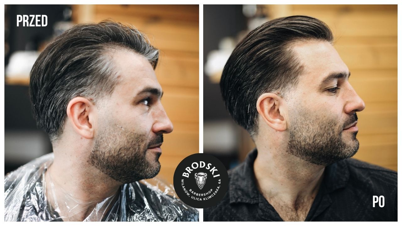 Odsiwianie brody i głowy przed i po — cover w BRODSKI Barbershop Wilanów