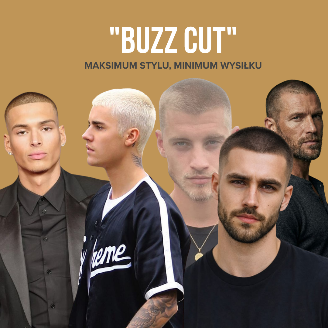 Mężczyźni z krótką fryzurą buzz cut