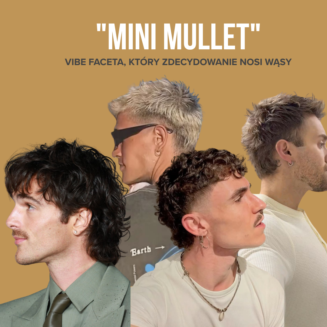 Mężczyźni z fryzurą mini mullet i wąsami